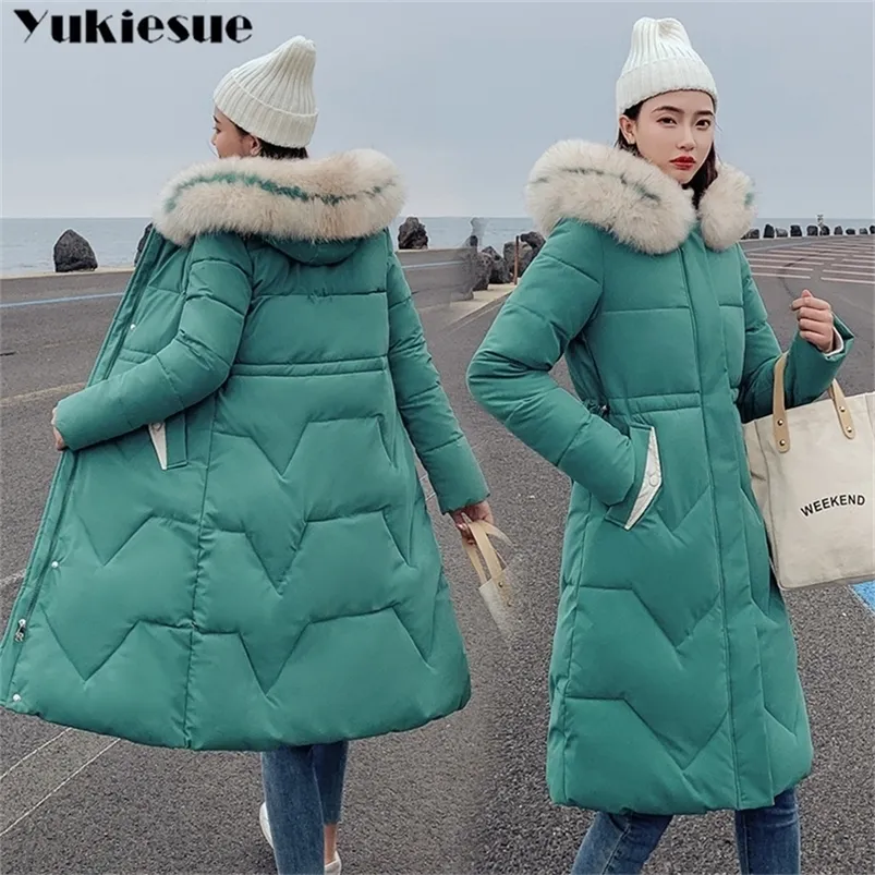 Velvet Thicken Faux Fur Long Parka Coat For Women New Winter Warm Cotton Padded Jacket Female Parkas Pocket Woman Outwear 210412