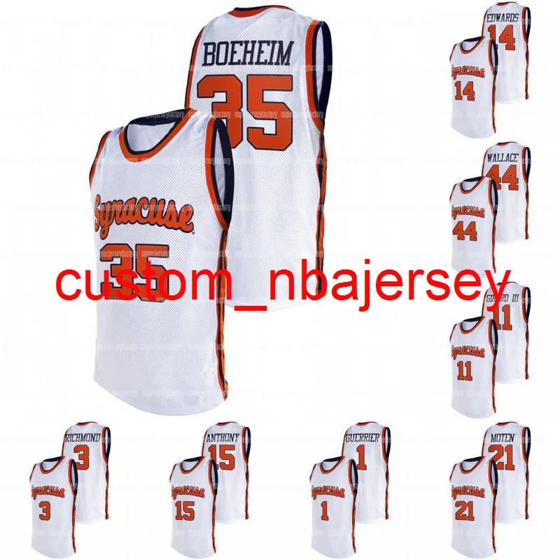 Syracuse Oranger 2021 Jersey retro blanco 35 Buddy Boeheim 15 Carmelo Anthony 33 Elijah Hughes 0 Brycen Goodine 21 Marek Dolezaj College