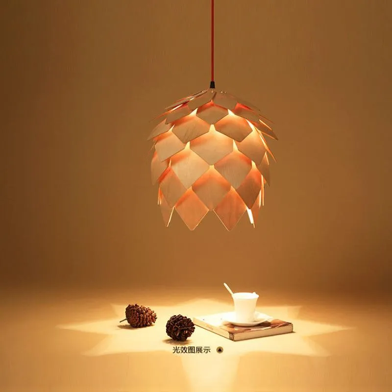 Pendant Lamps Modern Art Oak Pine Cone E27 Lights Handmade Smart Puzzle Restaurant Bedroom Bar Cafe Fixtures Luminaire WJ121020Pendant