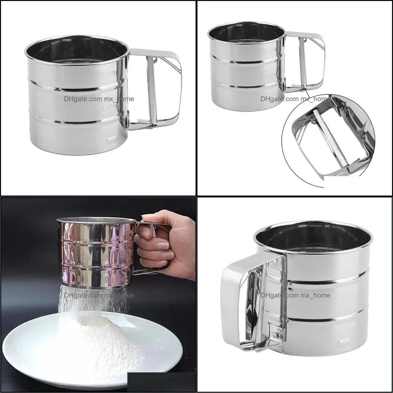 baking & pastry tools handheld cake tool stainless steel mechanical icing sugar shaker sieve cup mesh powder flour accessory