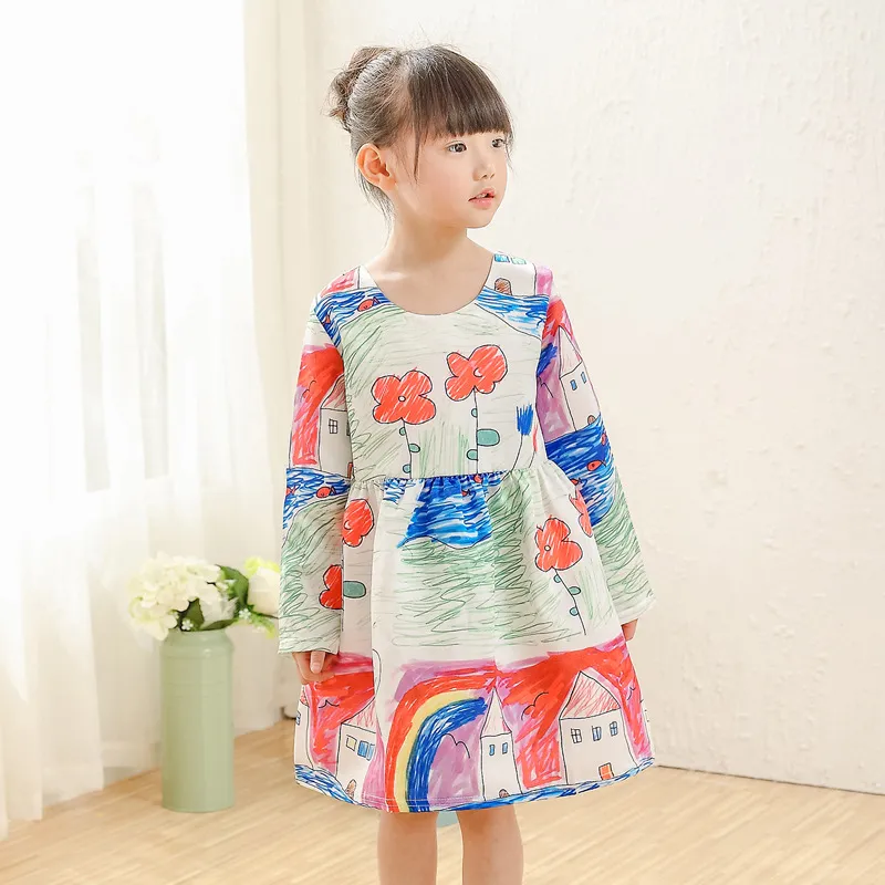 2022 Girl's Dresses Autumn And Winter New Girls Dress Graffiti Printing High-grade Children's Wear Korean Princess Skirt