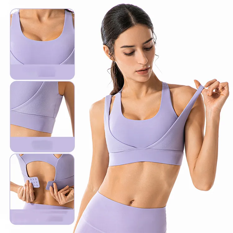 lu-DS02 vêtements de yoga sous-vêtements de sport pour femmes haute résistance antichoc vêtements de course extérieur beau dos double bandoulière soutien-gorge côtelé fitness avec logo de la marque