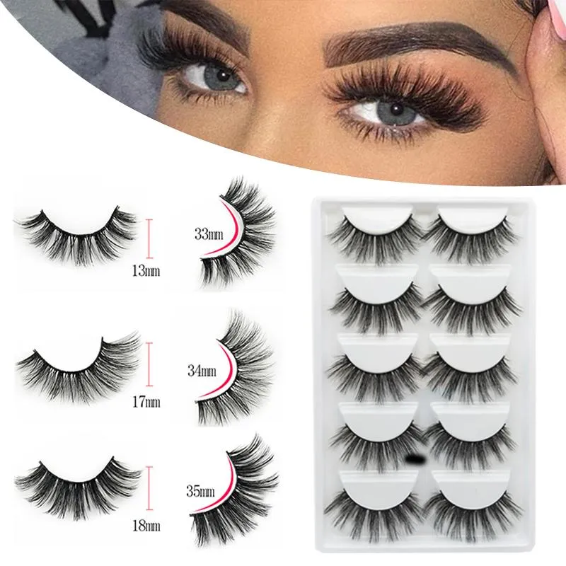 False Eyelashes 5 Pair Fake Mink 3D Natural Lashes Soft Eyelash Extension Makeup Reusable