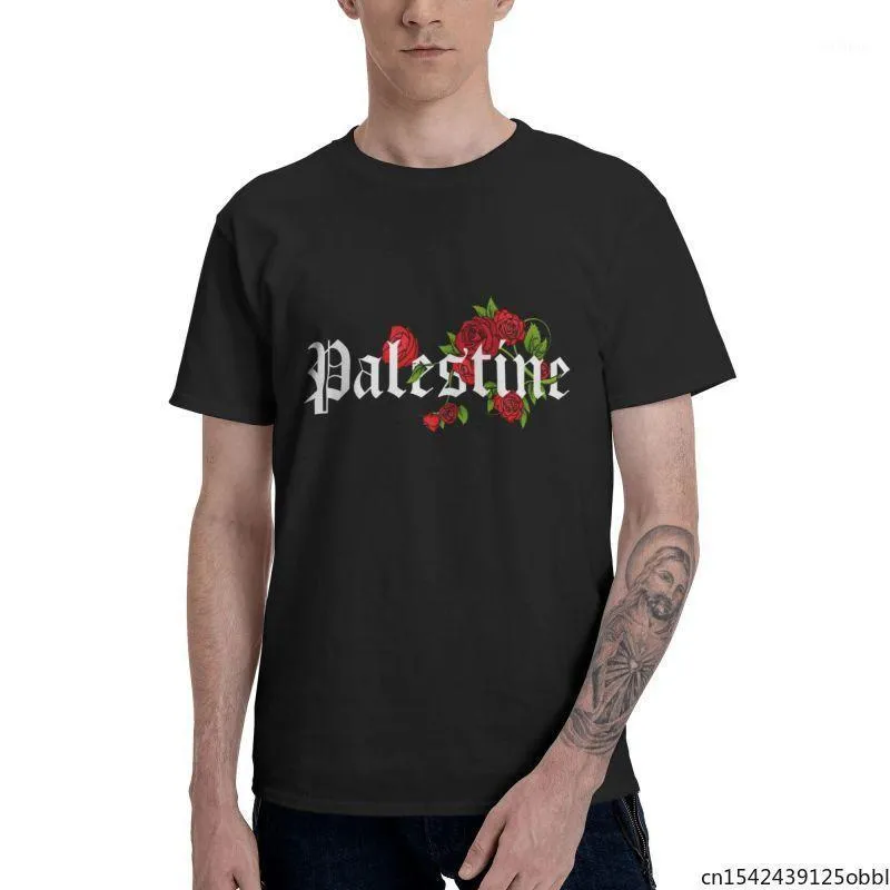 남자 티셔츠 팔레스타인과 레드 로즈 남성 그래픽 티셔츠 짧은 소매 유니섹스 여름 트렌드 라이크라 캐주얼 크기 M-5XL