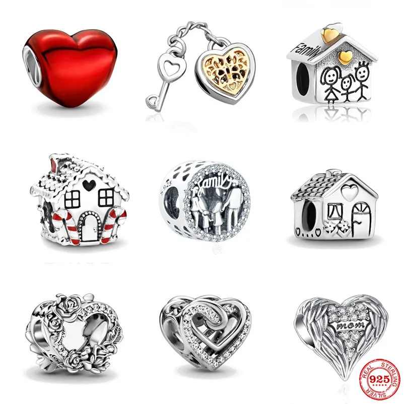 925 Sterling Silver Charms Exquis Sterling Pendentif Argent Maison Famille Perles Original Fit Pandora Bracelet Fabrication de Bijoux DIY Cadeau