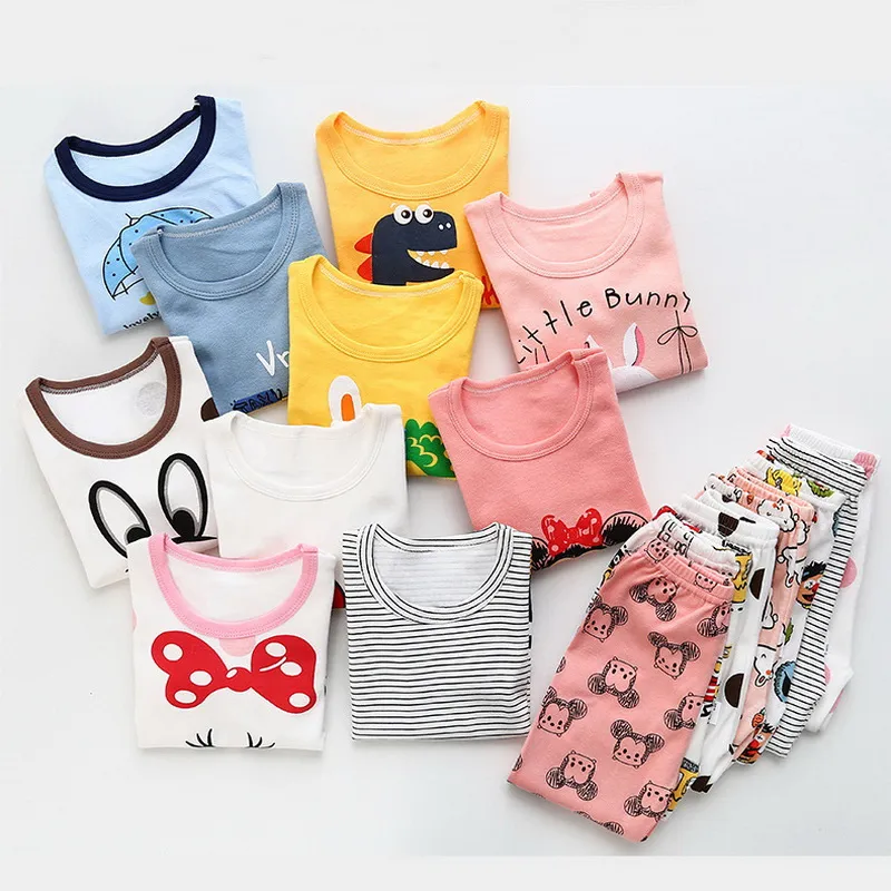 Çocuklar Pijama Pijama Kıyafetleri Homewear Gece Giysimi Takım Bebek Çocuk Kız Çocuklar Pamuk Sonbahar Uzun Kollu T-Shirt Sweet Setleri