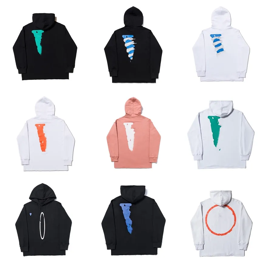 Mens Big V Hoodies 힙합 스타일리스트 Hoody Vlone 긴 소매 편지 인쇄 까마귀 남성 여성 커플 스웨터 화이트 하이 스트리트 21 색 후드 아시아 크기 S-XL