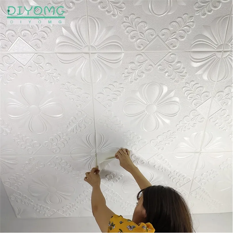 Nouveau Toit Plafond Décoration 3D Papier Peint Étanche Auto-adhésif Stickers Muraux Toit Plafond Contact Papier Décor En Relief Stickers 201009