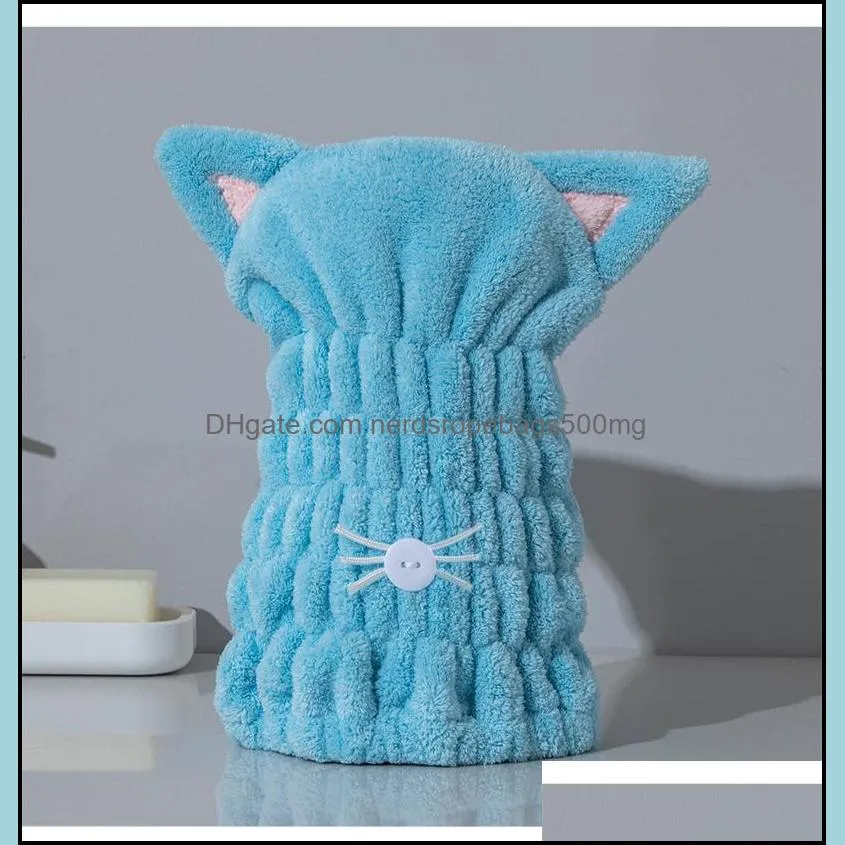Towel Dry Hair Caps Thickened Soft Super Absorbent Coral Velvet Cat Ears Cap Shower Towels Spa Bathing Hats 81 M2
