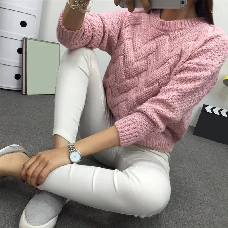 Damenpullover Winter O-Ausschnitt Pullover Jersey Frau Mohair gestrickt verdreht dick warm Damenpullover 2022 College Jumper Damen Rosa Grau