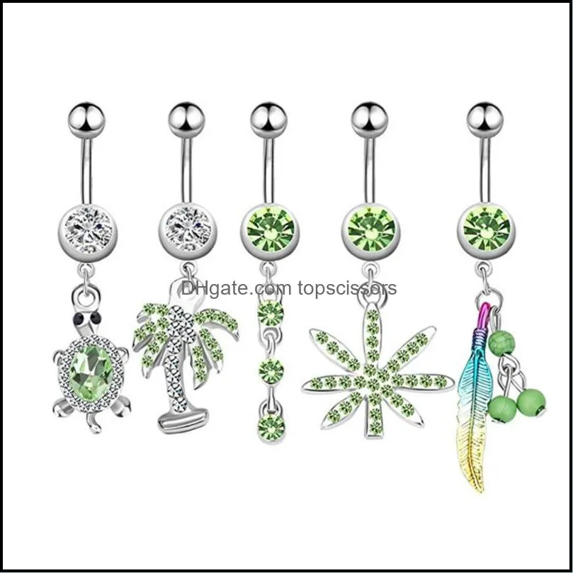 Body Arts Set Of 5Pcs Dangle Tortoise Belly Button Ring 14G Women Piercing Jewelry Kit Coconumt Tree Charm Navel Barb Topscissors Dhoic