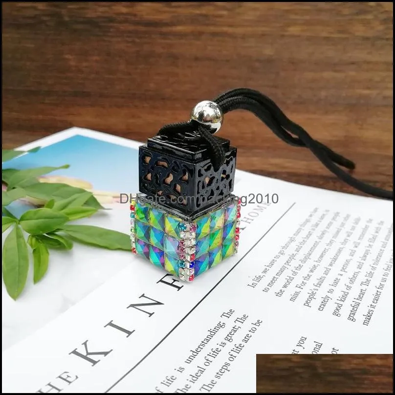  Oils Diffusers Empty Square Perfume Bottles Manual Insert Drill Automobile Pendant Oil Bottle With Different Color 6 5cya J1