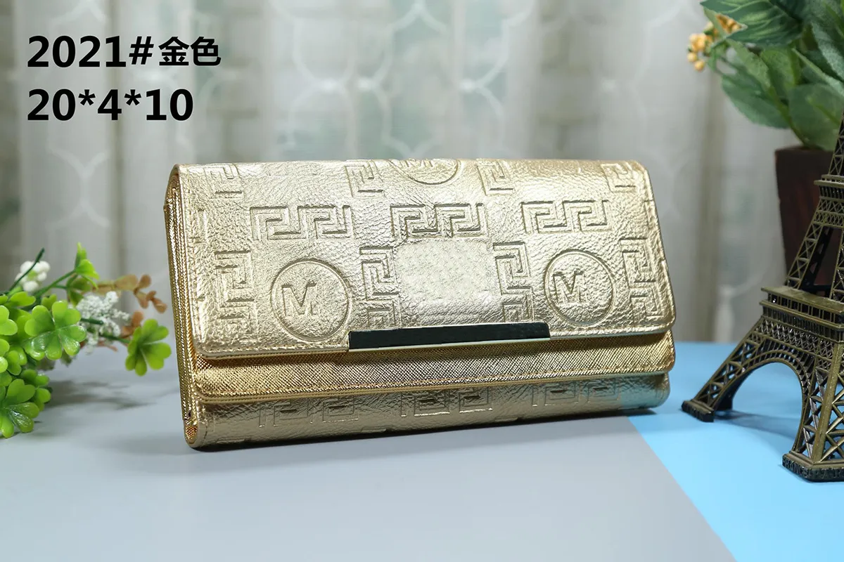 Fashion Designer European Mens Womens Leather Wallet Card Holders Bags Metal Decorate M Embossing Women Button Hasp Credit Cards Coin Purse Handbag Wallets 2021