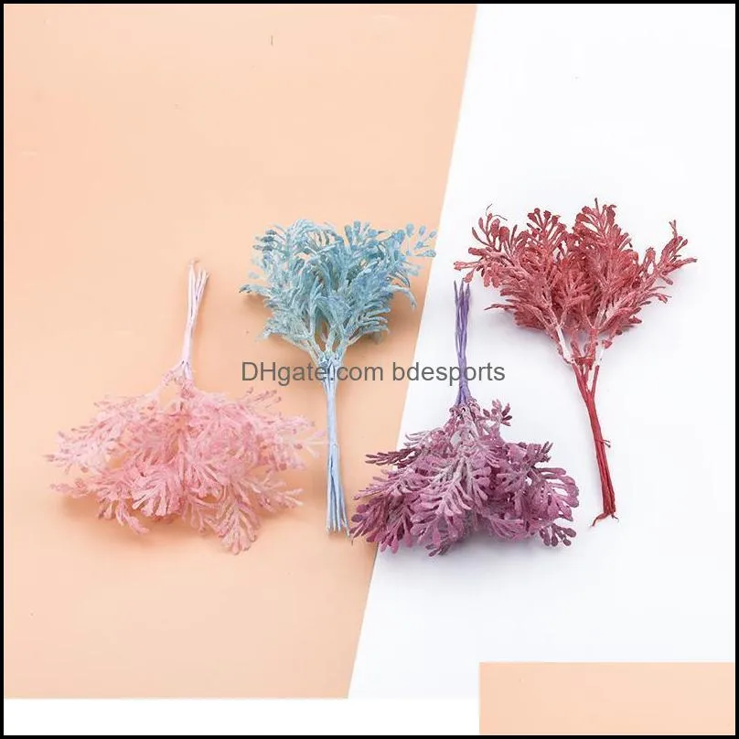 Decoratieve bloemen kransen feestelijke feestbenodigdheden huizen tuin 6 stks rood koraal kunstmatig water gras nep planten decor diy geschenken doos zijden l