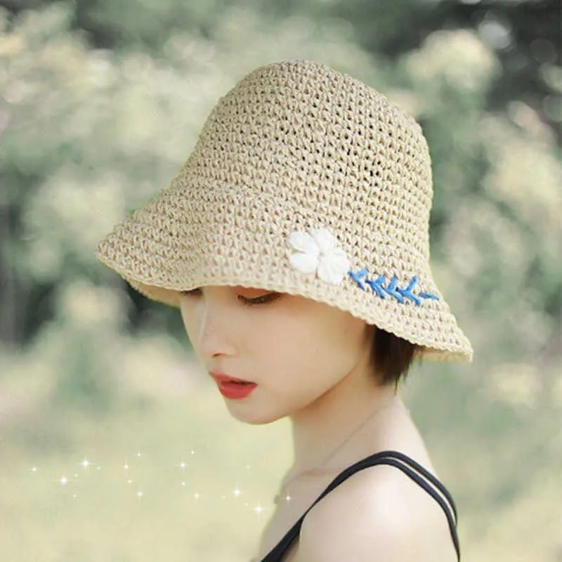 Frauen Eimer Hut Mode Sommer Große Krempe Panama Frauen 2022 Sonnenhut Frauen Strand Falten Fischer Stroh Hut