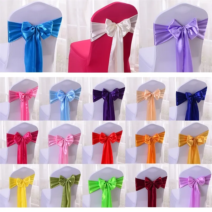 10/50/100st Satin Chair Bow Sashes Wedding Knots Ribbon Butterfly Ties for Party Event El Banket Home Decoration 220514