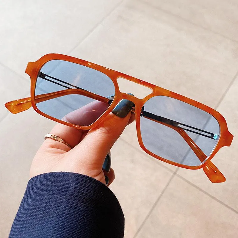 Sunglasses 2022 For Men Vintage Double Bridge Small Square Pilot Sun Glasses Women Gradient Pink Orange Shades