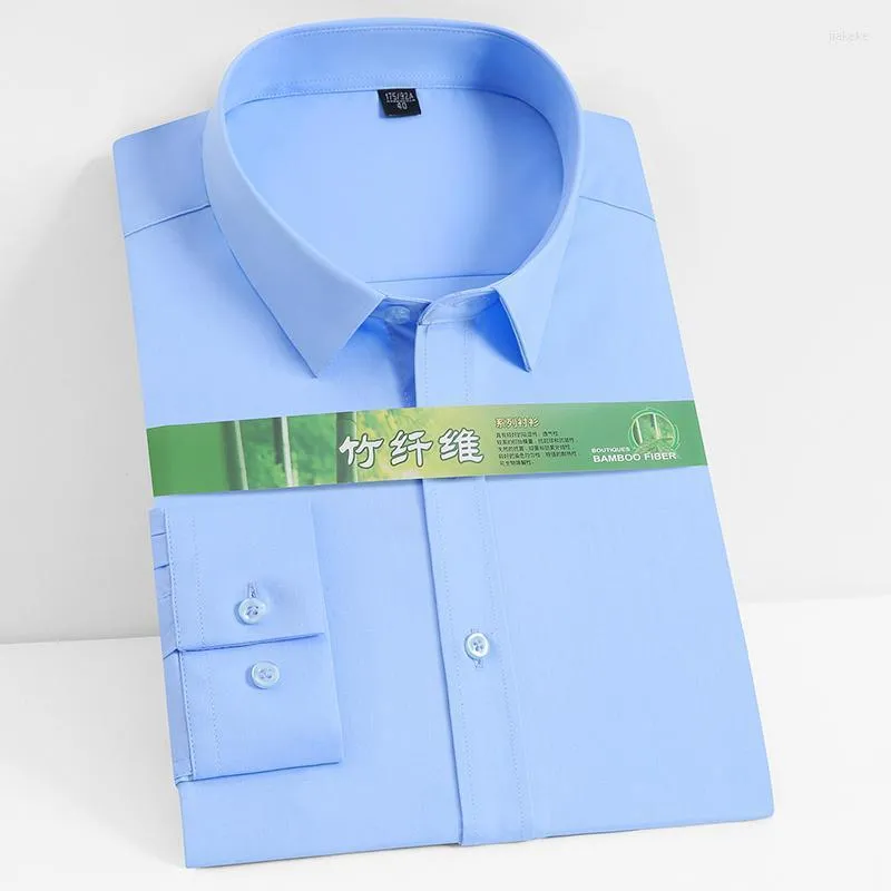 Affärsmän solid klänningskjorta bambu fiber mjuk långärmad mens formell avslappnad icke-järn regelbunden passform plus storlek kvalitet mäns skjortor
