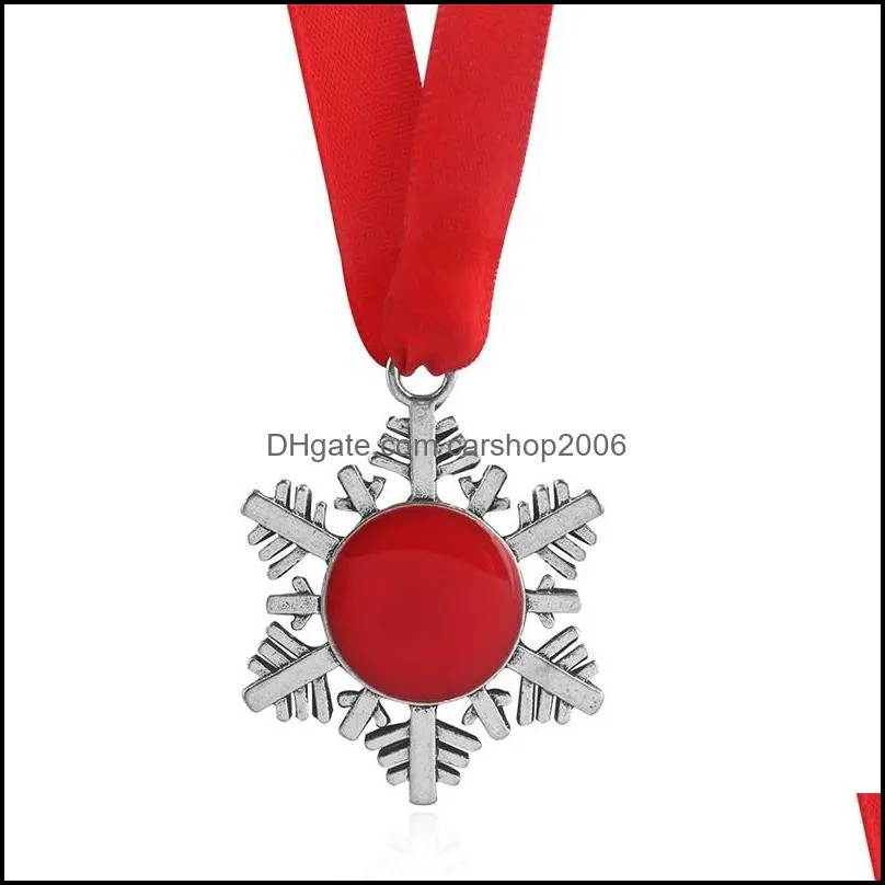 2020 Christmas Decorations Pendants Snowflake Key Red Rope Ornaments Hangings Circular Alloy Lettering Xmas Tree Pendant New 4sc G2