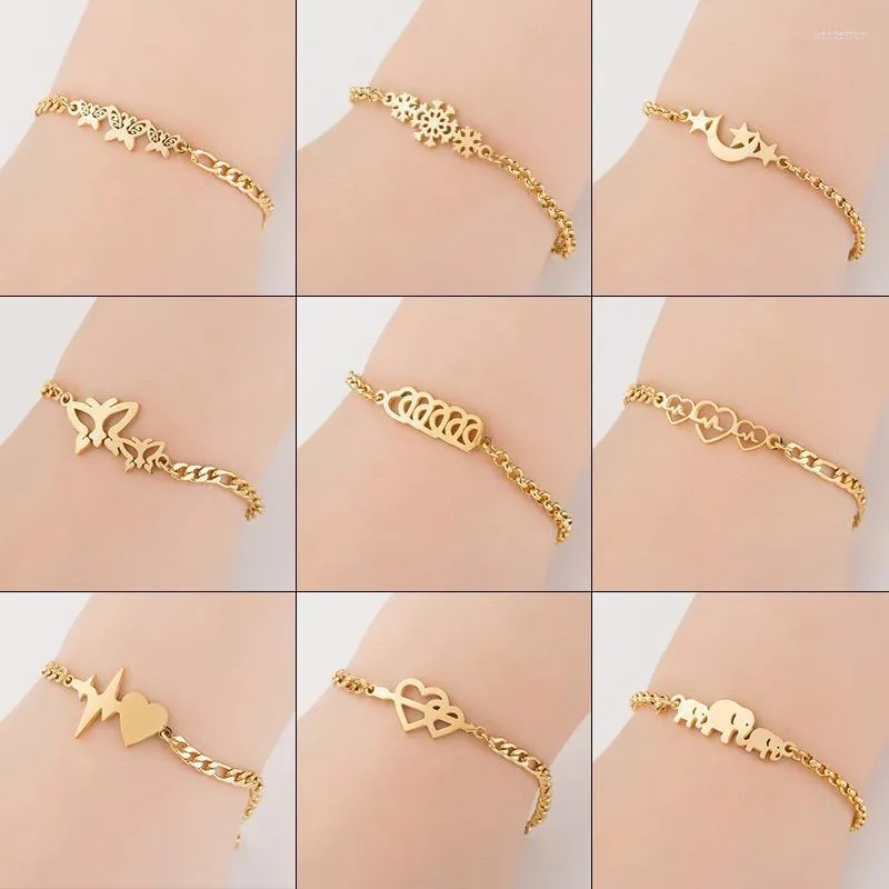 Catena a maglie GgDu Gioielli Lady Acciaio inossidabile Farfalla Bracciale natalizio Femmina Fiocco di neve Elefante Amore Coppia Luna Stella Kent22