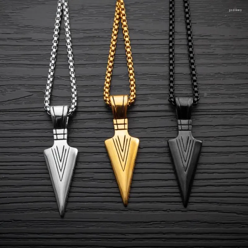 Pendanthalsband Cool Arrow rostfritt stål 316L smycken Trendiga Hiphop Punk Halsband för män Geometrisk design 3 Färger Ansena Godl22