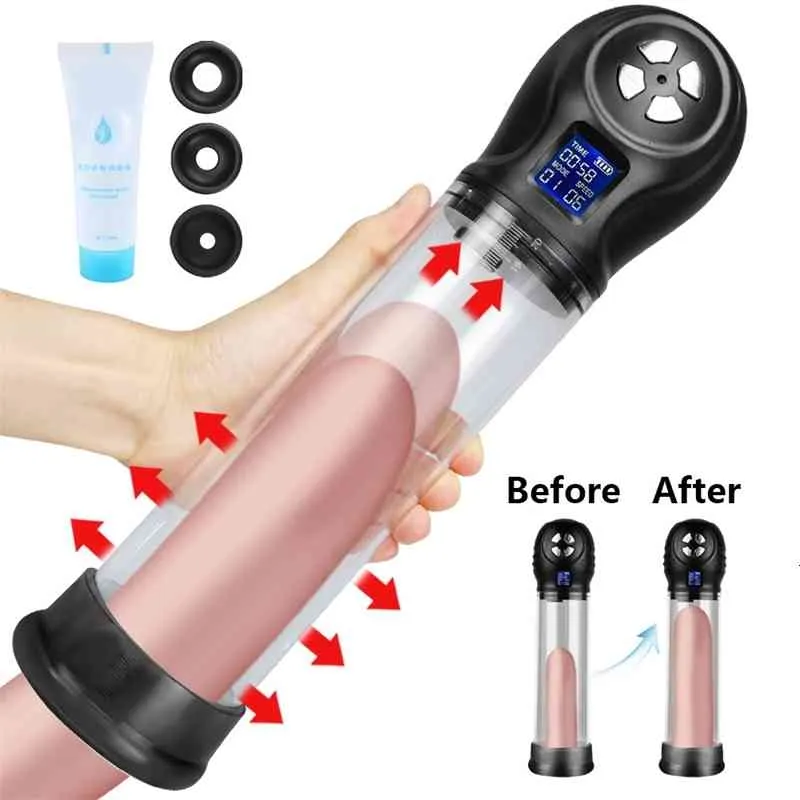 Sex Toy Massager elétrico Vacuum Penis Pump Toys for Men Ampliação Plastic Male Extender Training Device Adults Shop