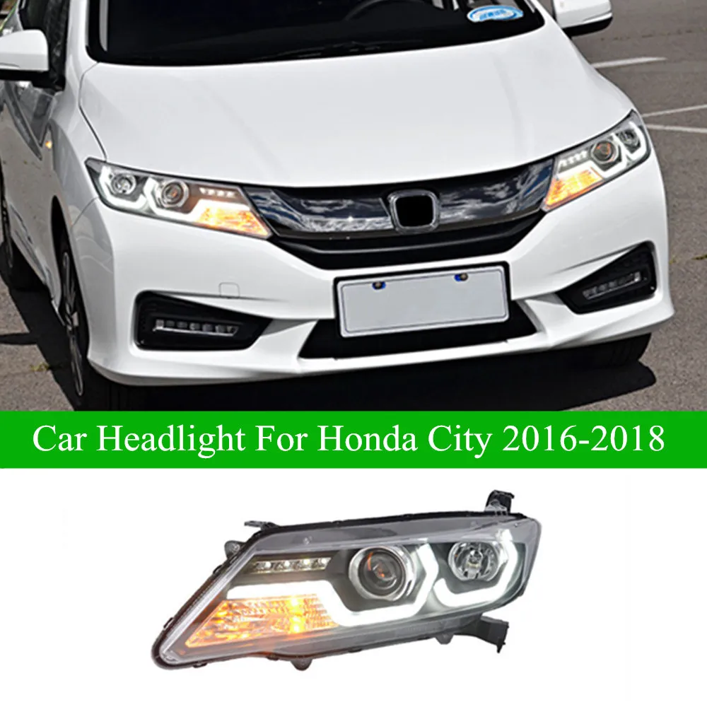 Auto Kopf Licht Für Honda City LED Tagfahrlicht Scheinwerfer Montage 2016-2018 Dynamische Blinker Fernlicht Auto zubehör Lampe