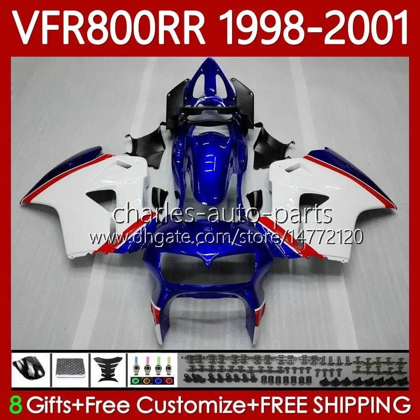 Carrozzeria per HONDA VFR800RR Interceptor VFR 800RR 800 CC RR 98-01 Corpo 128No.8 800CC VFR-800 VFR800 RR 98 99 00 01 VFR800R 1998 1999 2000 2001 Kit carenature bianco blu