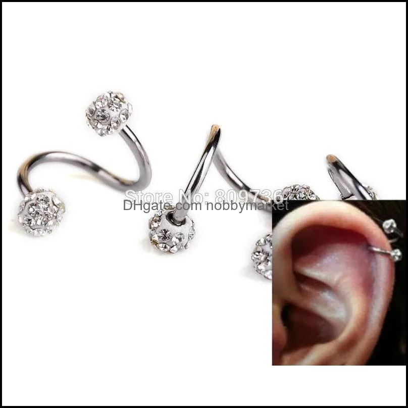 Other 1pcs/5pcs Crystal Double Balls Twisted Helix Cartilage Earring Piercing Body Jewelry Gauge 18G S Ear Labret Ring Steel