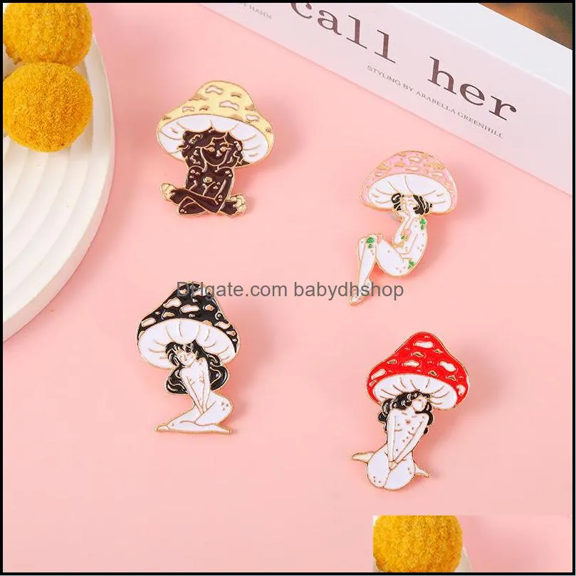 Mushroom Lady Enamel Pins Custom Girls and Plant Brooches Lapel Badges Cartoon Nature Art Jewelry Gift for Friends