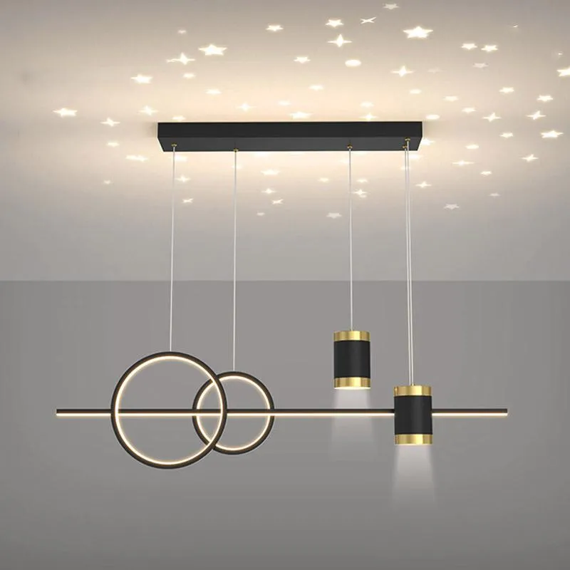 Pendant Lamps Modern LED Hanging Lights Restaurant Iron Gold Black Long Strip Starry Sky El Dining Table Living Room Bar Ring LampPendant