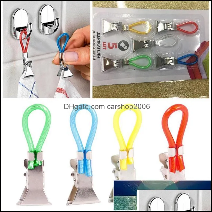 5Pcs Clothes Pegs Stainless Steel Clothespins Colorful Laundry Tea Towel Hanging Clips Loops Clips Kitchen Bathroom Clips