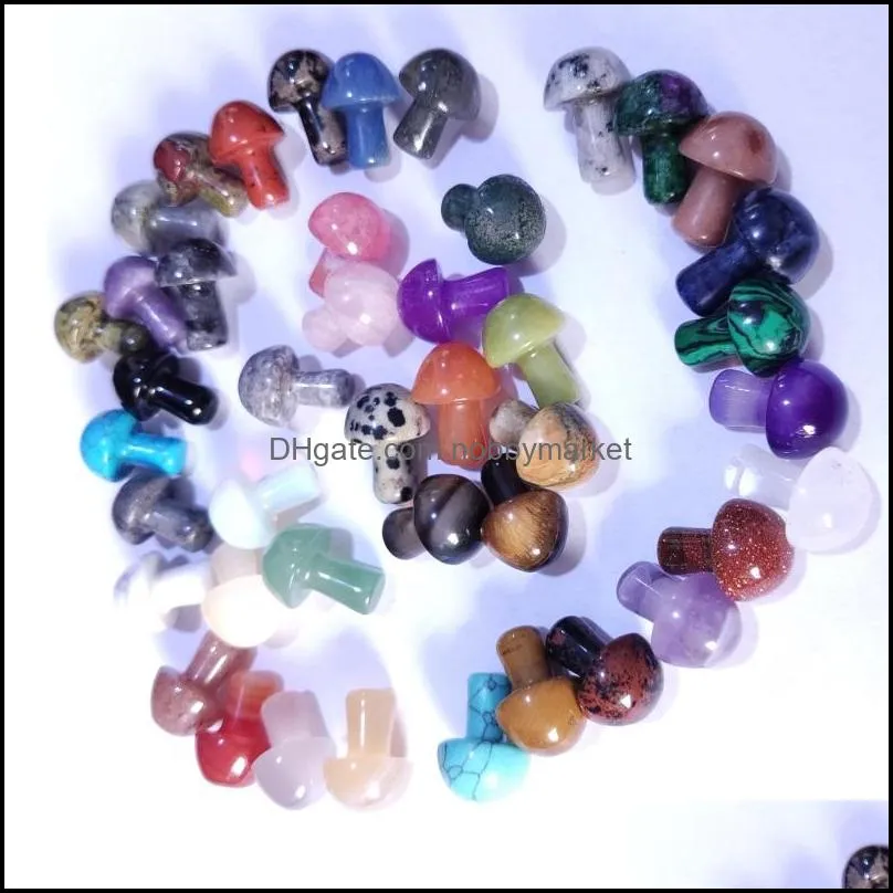 Natural Stone Carved Crystal Mini Mushroom Healing Reiki Mineral Statue Crystals Ornament Home Decor Gift Mix Colors