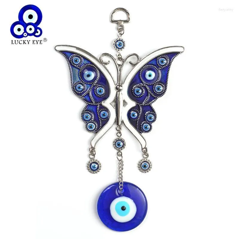 Porte-clés Lucky Eye Papillon Pendentif Tenture Porte-clés Bleu Blanc Alliage Turc Evil Car Key Chain Bijoux De Mode EY5046Keychains Fier