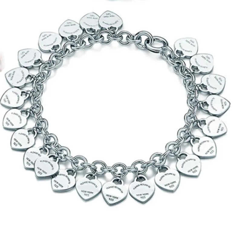 Argent sterling 925 classique mode argent coeur carte dames bracelet bijoux cadeau de vacances 200925