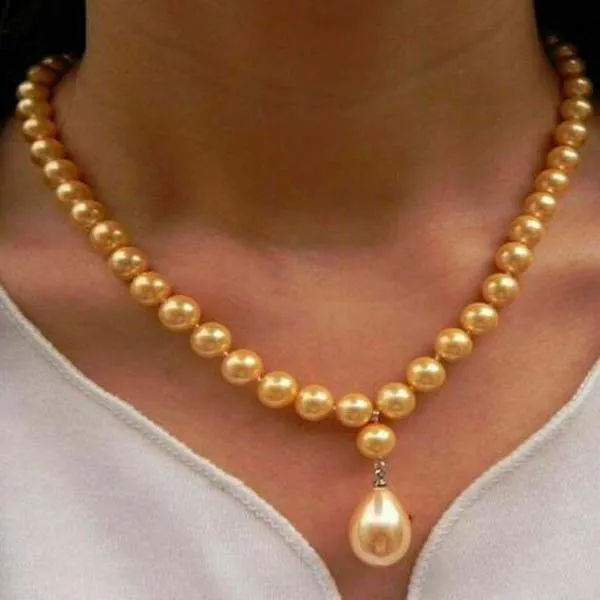 8 mm blanc / noir / orange de la mer du sud des perles perles perles rond collier pendentif