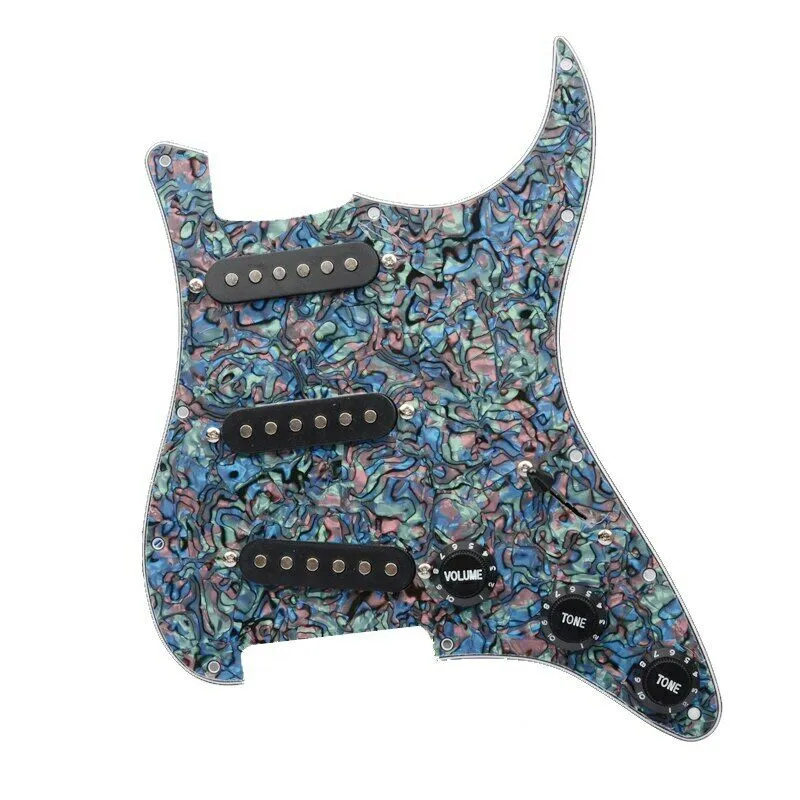 Çok Renkli Yüklü SSS Gitar Pickguard Black Alnico 5 Pikaplar Gitar Kaynak Kablo Dairesi