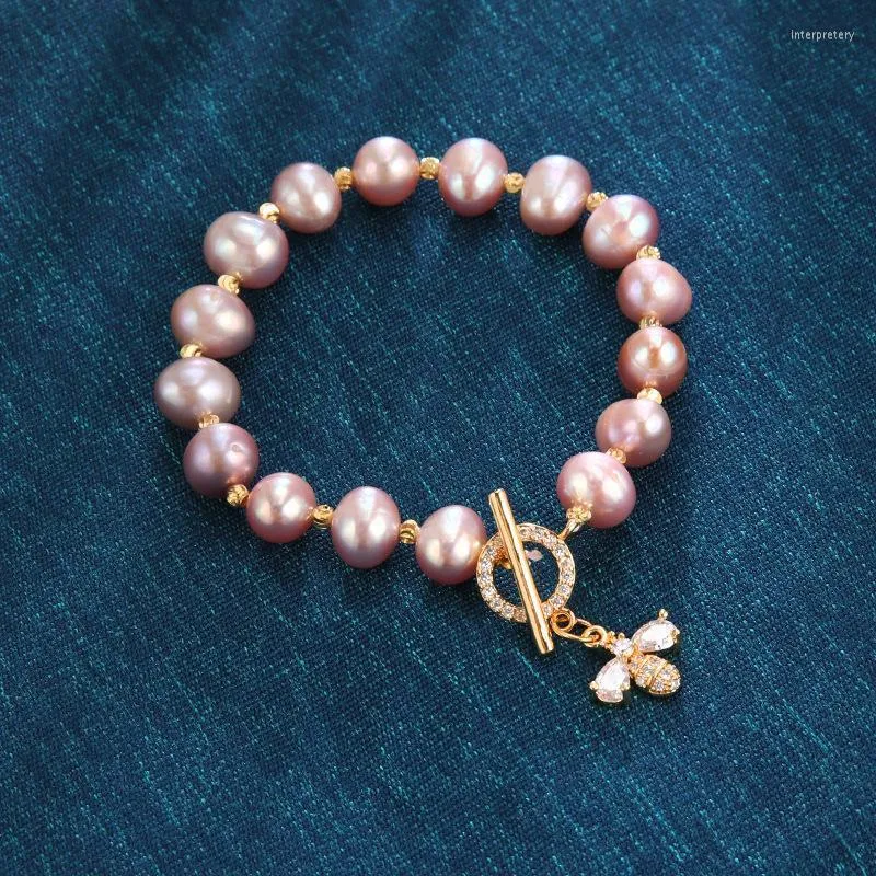 Fili di perline Perla d'acqua dolce con pacchetto di nucleo Oro che conserva il colore Quadrifoglio Ape Accessori per bracciale da donna Gioielli Inte22