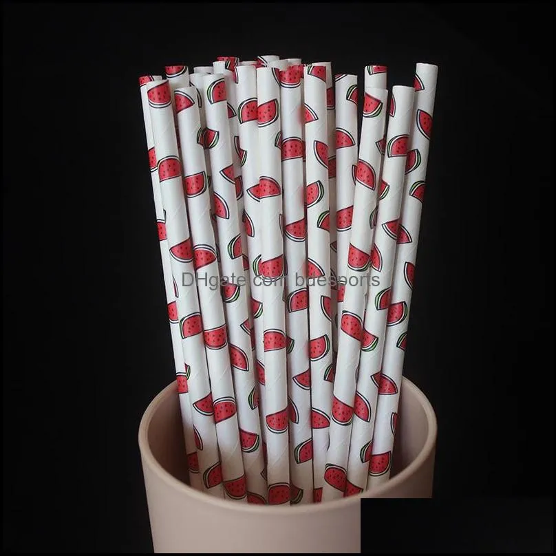 Disposable Straw Kraft Paper Drinks Paper Cartoon Fruits Straws Environmental Protection Party Decorate Pineapple Hot Sale 0 04ys M2