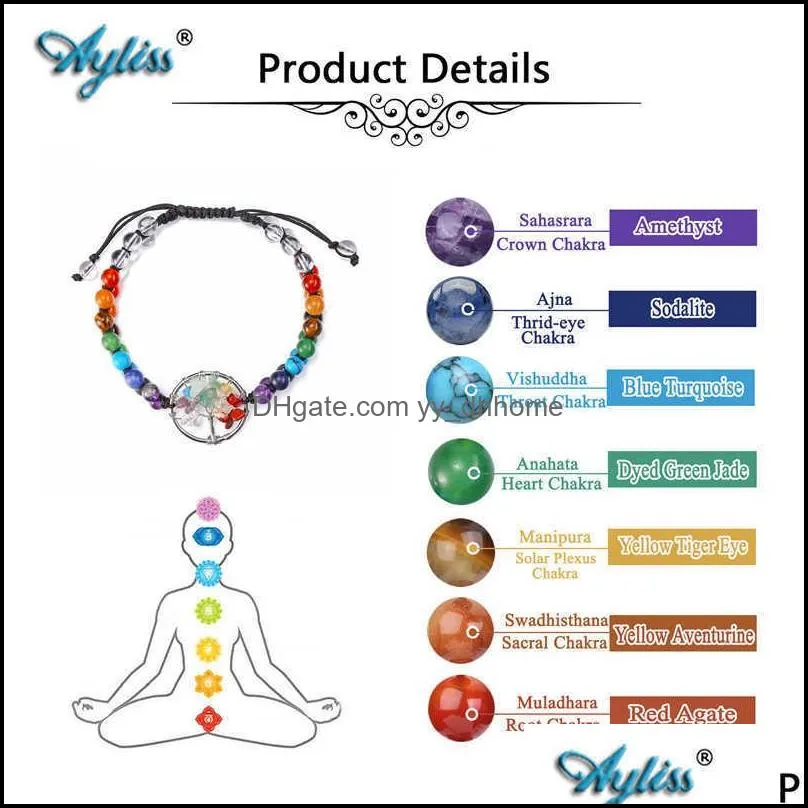 Ayliss 7 Chakra Bracelets for Women Men Natural Healing Crystals Stones Tree of Life Jewelry