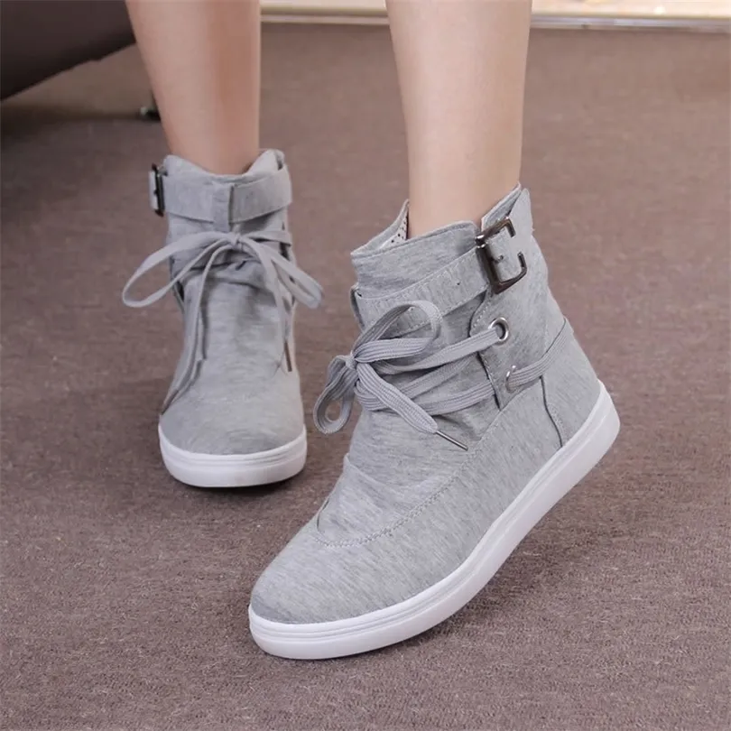 Dropshipping HOT Autumn Women Boots Casual Canvas Shoes Woman Flats Solid Ankle Boots Black Grey Platform Shoes Woman 201102