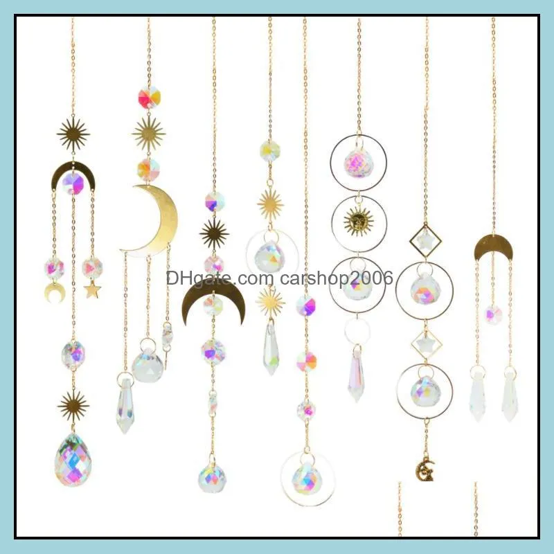 Annan heminredning tr￤dg￥rd Crystal Wind Chime Moon Sun Catcher Diamond prismor Pendant Dream Rainbow DHTP5