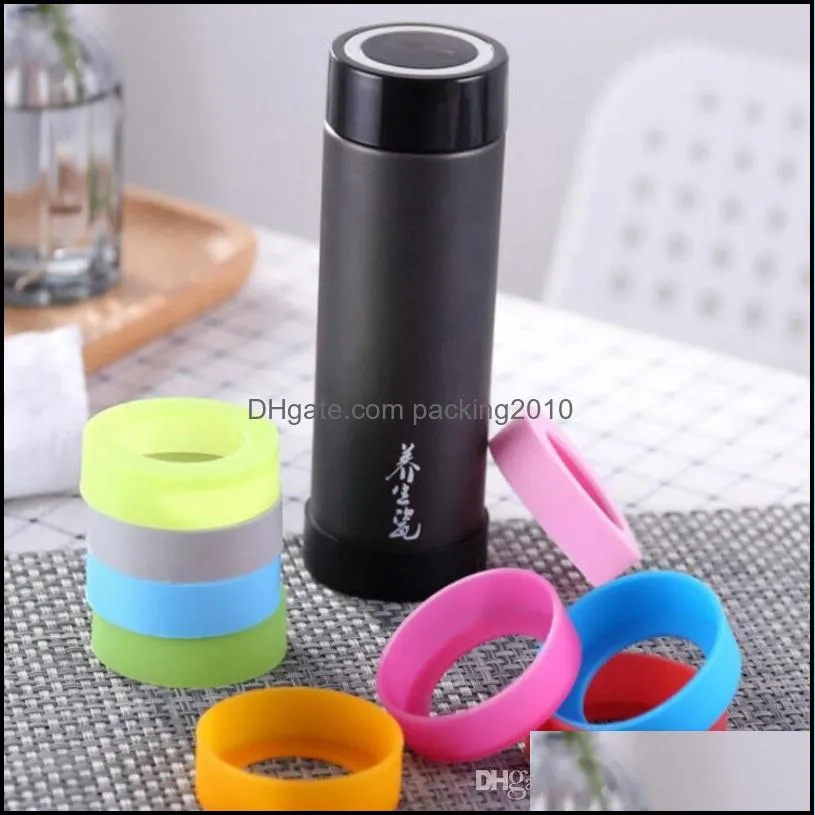 silicone sleeve cover for water bottle cups bottom protection 7-8cm multi colors mats cover for mugs LX5897