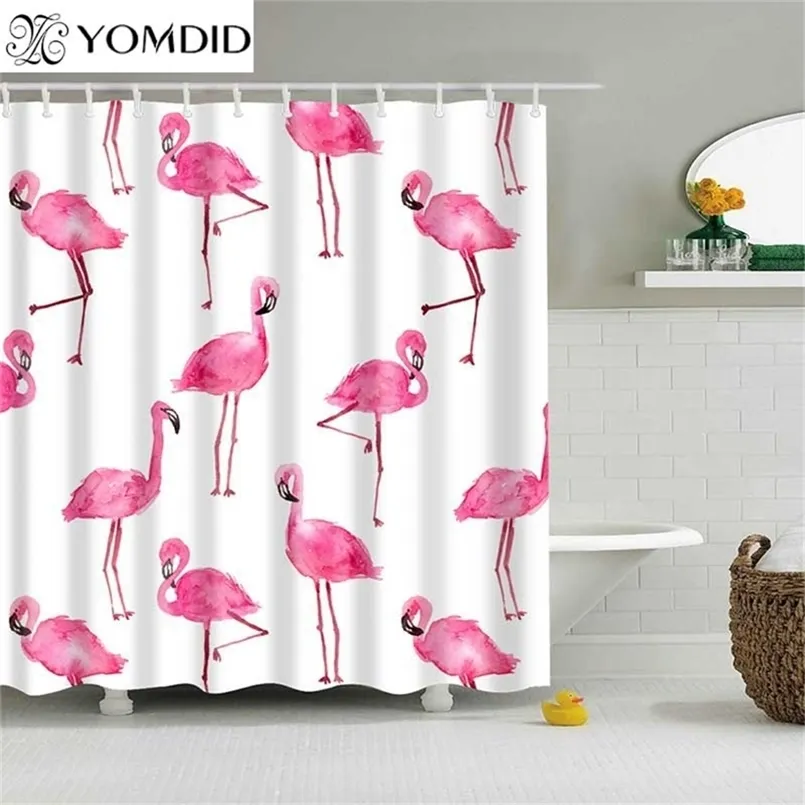 Kleurrijk Douchegordijn Milieuvriendelijk Flamingo Plant Bloem Patroon Gordijn 100% Polyester Vezels Bad Decor Douchegordijn 220517