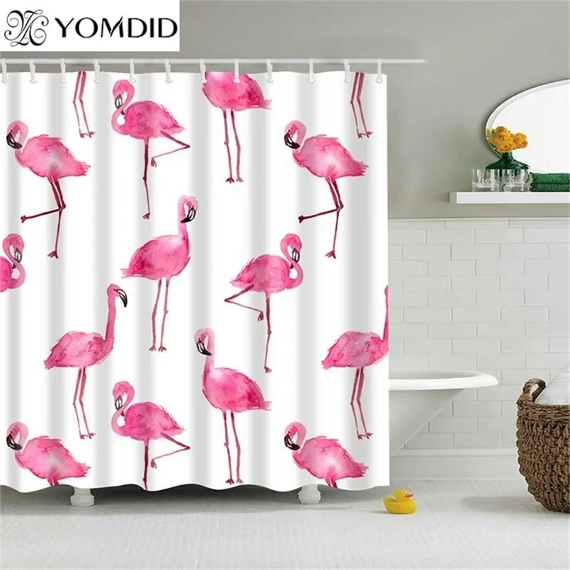 Färgglada duschgardin Eco-vänliga Famingo Plant Flower Mönster Curtain 100% Polyester Fiber Bath Decor Dowch Curtain 220517