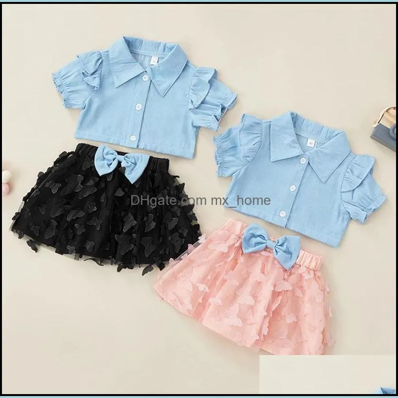 Giyim Setleri Çocuk Kız Kıyafetleri Çocuklar Uçan Kollu Gömlek Topsandbutterfly Etekler 2 PCS/SET Yaz Moda Bou Mxhome DHB4C