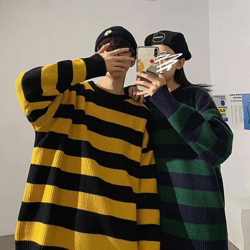 Striped Knit Jumpsuit Vintage Harajuku Style For Men And Women