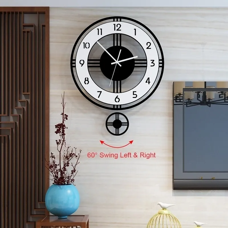 조용한 진자 큰 벽 시계 현대 디자인 배터리 운영 쿼츠 매달려 집 장식 부엌 시계 Y200407