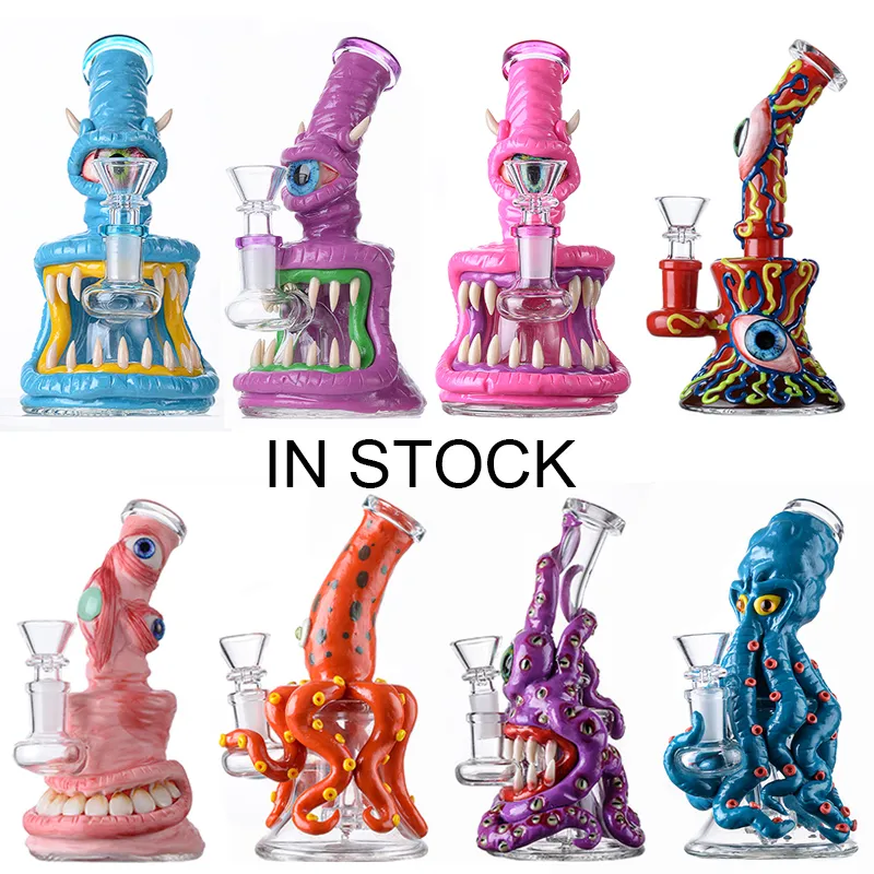 Heady Glass Bongs Hookahs Dab Oil Rigs Octopus Water Pipes Halloween Style Bong Showerhead Perc 4mm Thick 14.5mm Female With Bowl TX825