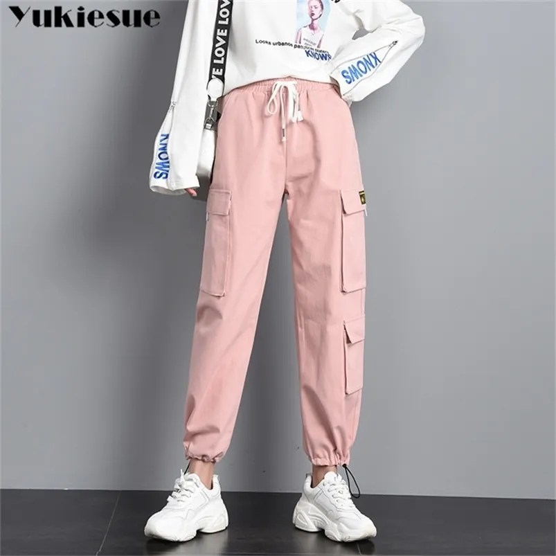 HARAJUKU STREETWEAR Kobiety swobodne spodnie haremowe solidne różowe czarne spodnie chłodne moda moda długie spodnie capris cargo spodnie 210412